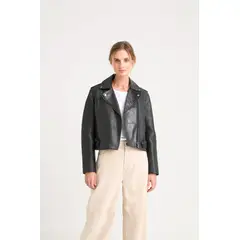 VELEZ - Vélez Chaqueta Claire Tejida Cuero Mujer Silueta Biker Negro