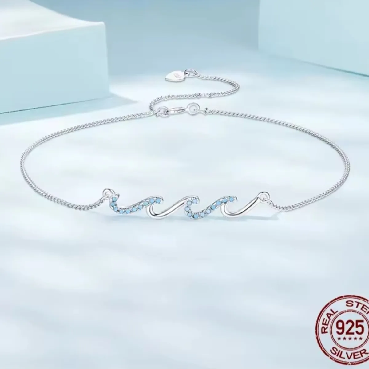 GENERICO - Tobillera plata 925 olas mar joya mujer