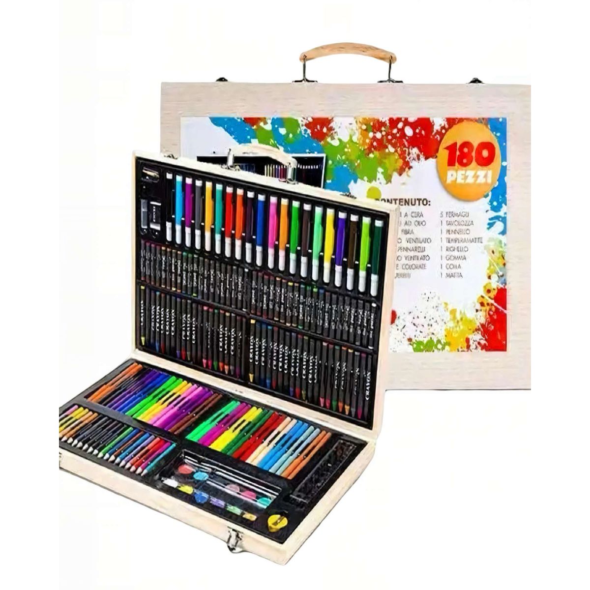 GENERICO - CAJA DE MADERA KIT DE 180 LÁPICES
