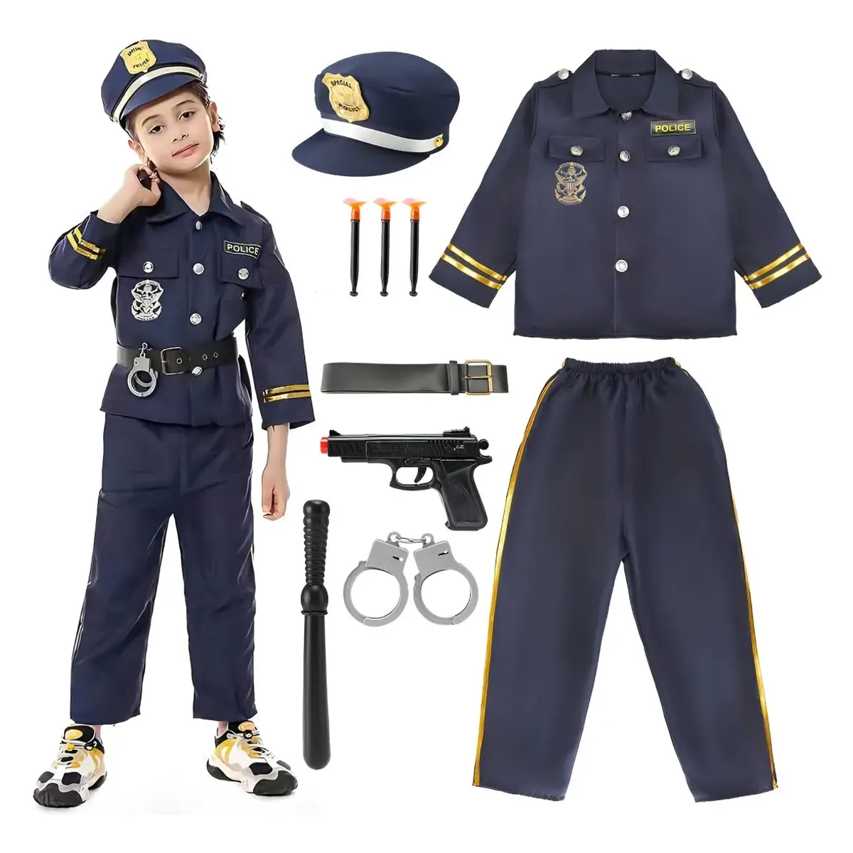 GENERICO - Set disfraz de Policía y accesorios para niños talla 110 ( 3 a 4 años )