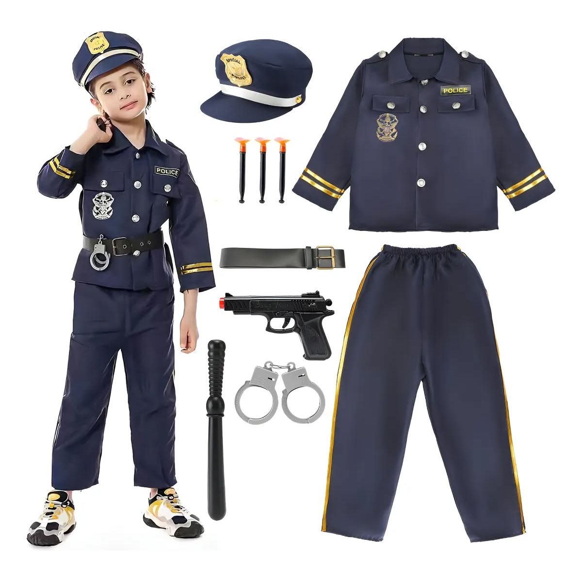 GENERICO - Set disfraz de Policía y accesorios para niños talla 110 ( 3 a 4 años )