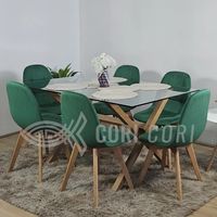 Comedor Medlock Vidrio 140x90cm + 6 Sillas Capitonne Velvet