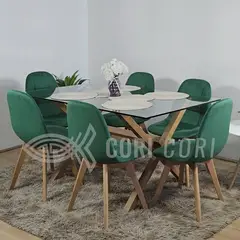 CORI CORI - Comedor Medlock Vidrio 140x90cm + 6 Sillas Capitonne Velvet