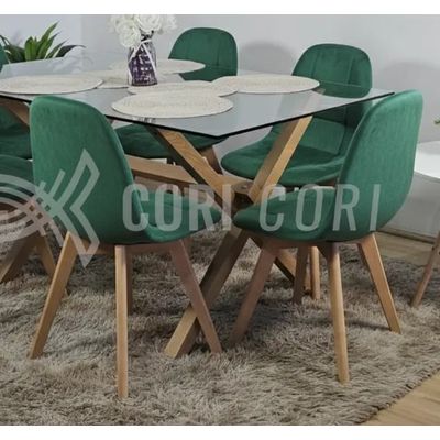 Imagen 2 del producto Comedor Medlock Vidrio 140x90cm + 6 Sillas Capitonne Velvet