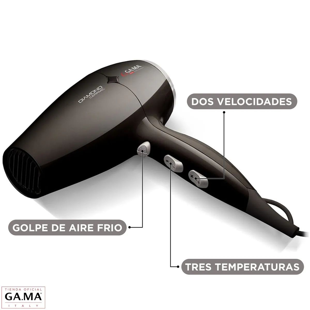 GAMA - Secador De Pelo Gama Diamond  Ion 2300 Watts Color Negro