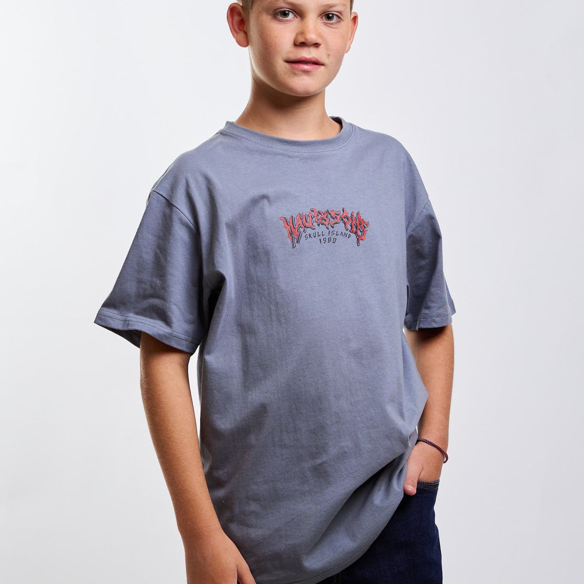 MAUI AND SONS - Polera MC Skull Ride Gris Infantil Maui And Sons