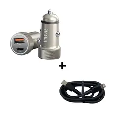 GENERICO - Cargador de Auto 33W USB + Tipo-C Carga Rápida con Cable Tipo-C a Lightning