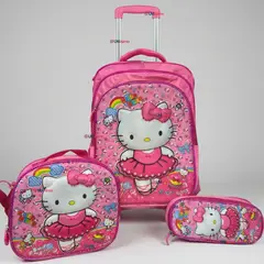 HELLO KITTY - Mochila Escolar Bailarina Con Ruedas Desmontables + Estuche + Lonchera Niña Poliéster