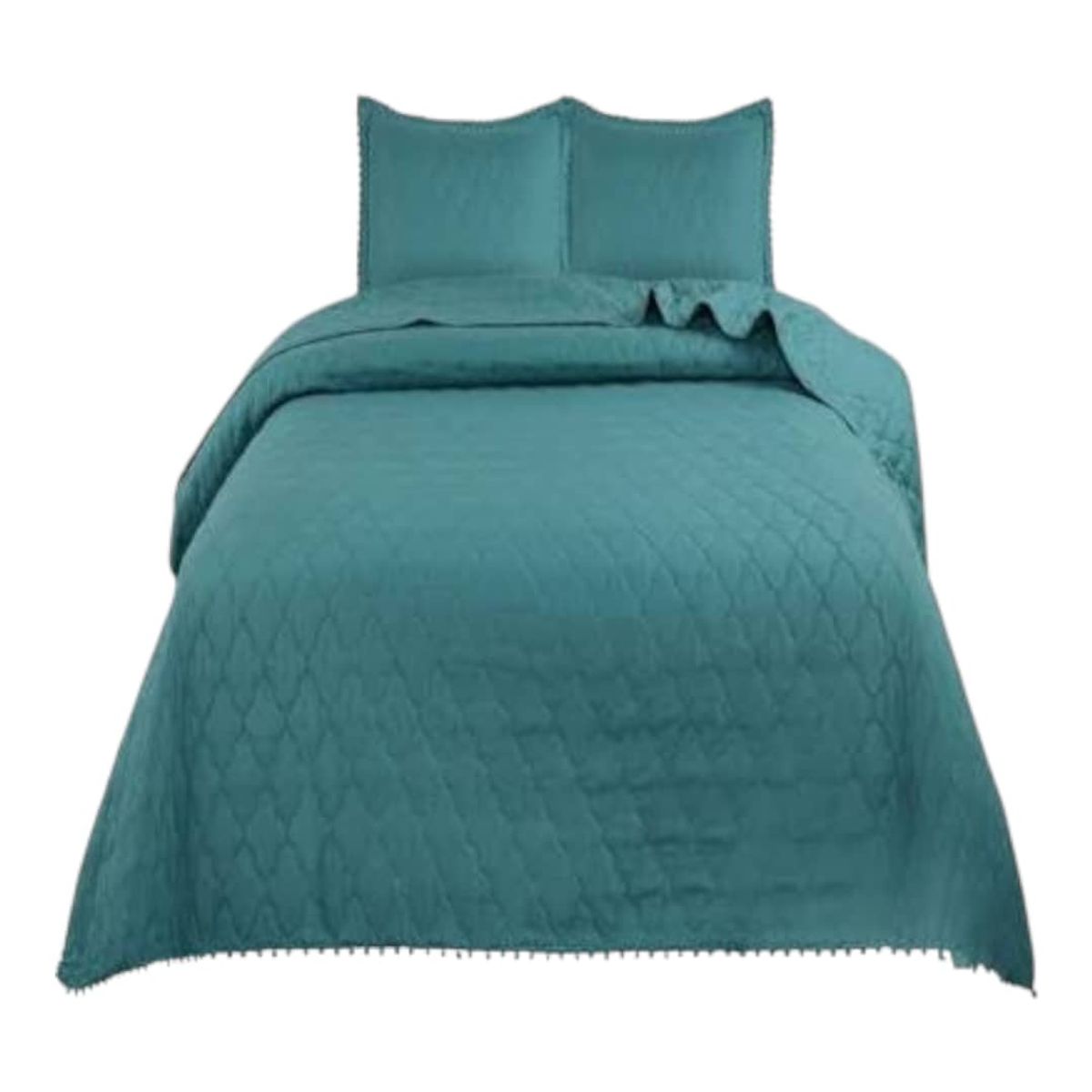 GENERICO - Cubrecama Quilt De Verano 1.5 Plazas Con Pompones Color Turquesa