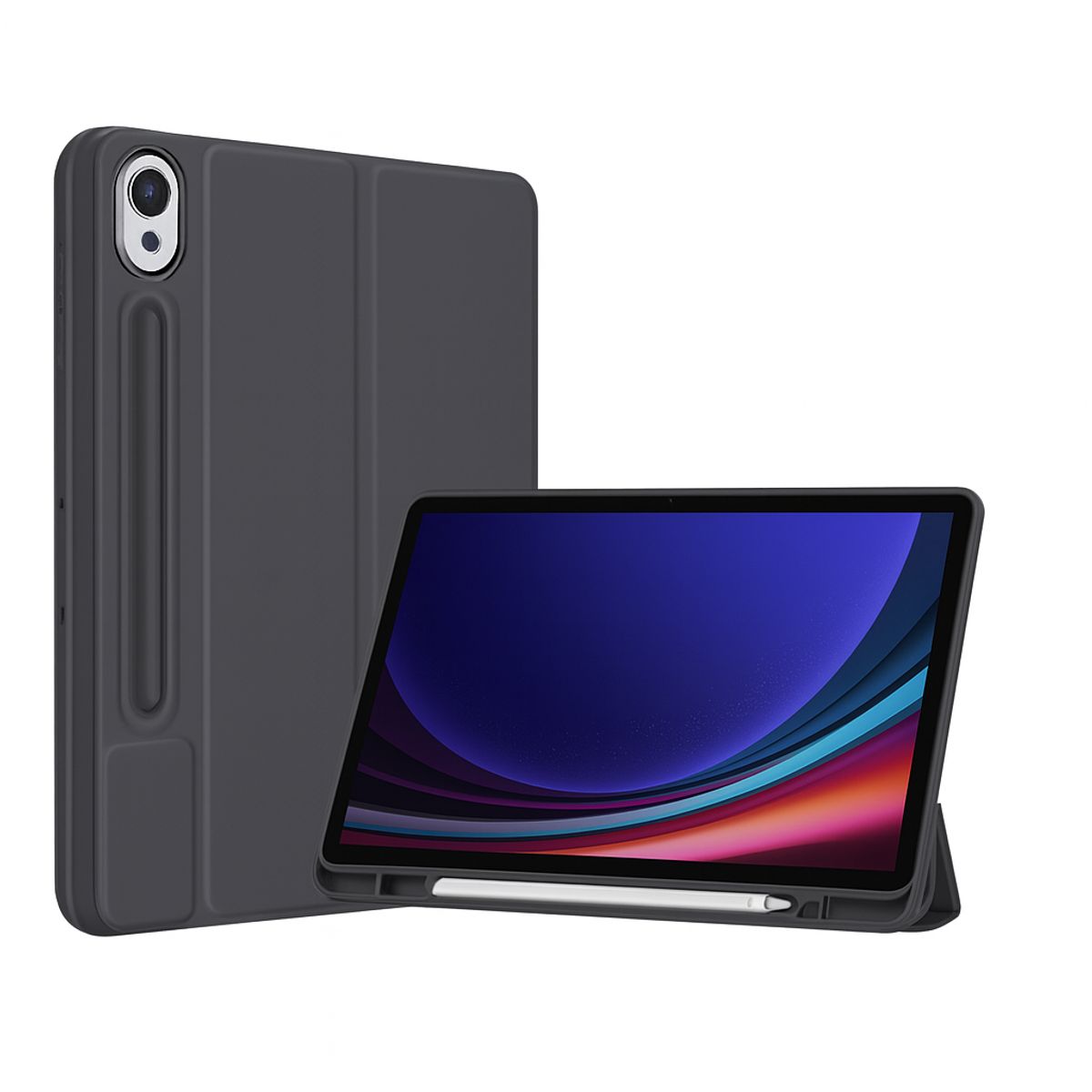 GENERICO - Fundas Con Porta Lápiz Para Galaxy Tab S9+  S9fe+  S10+ Gris Oscuro