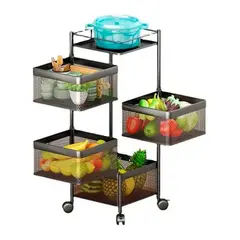 GENERICO - Carrito Organizador Verdulero de 4 Canasto Metálico en Negro