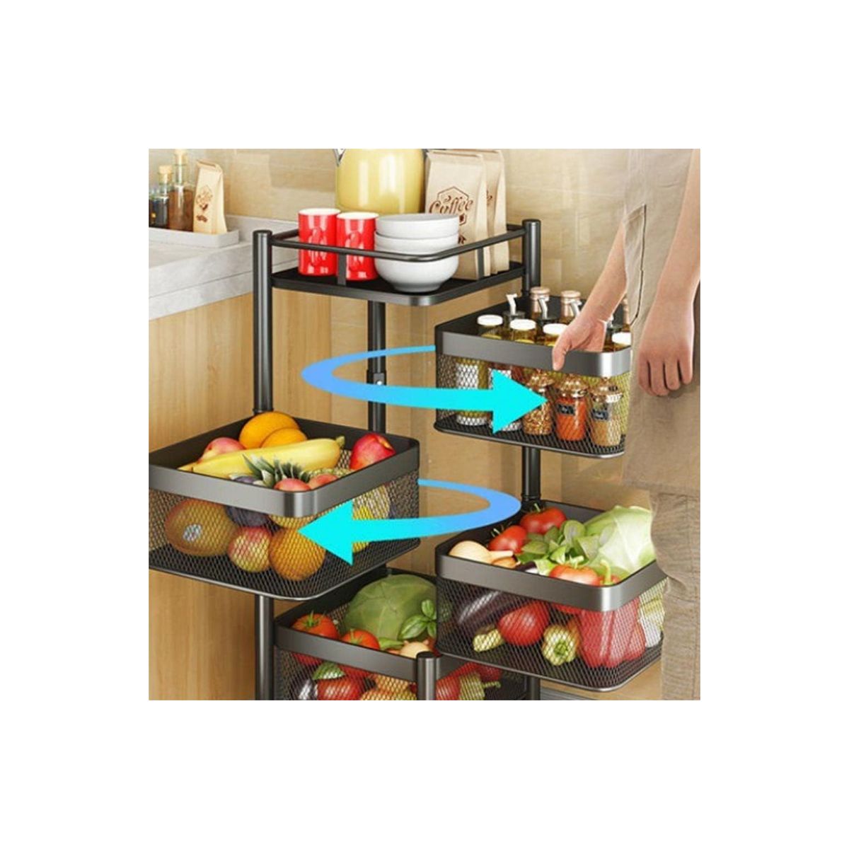 GENERICO - Carrito Organizador Verdulero de 4 Canasto Metálico en Negro