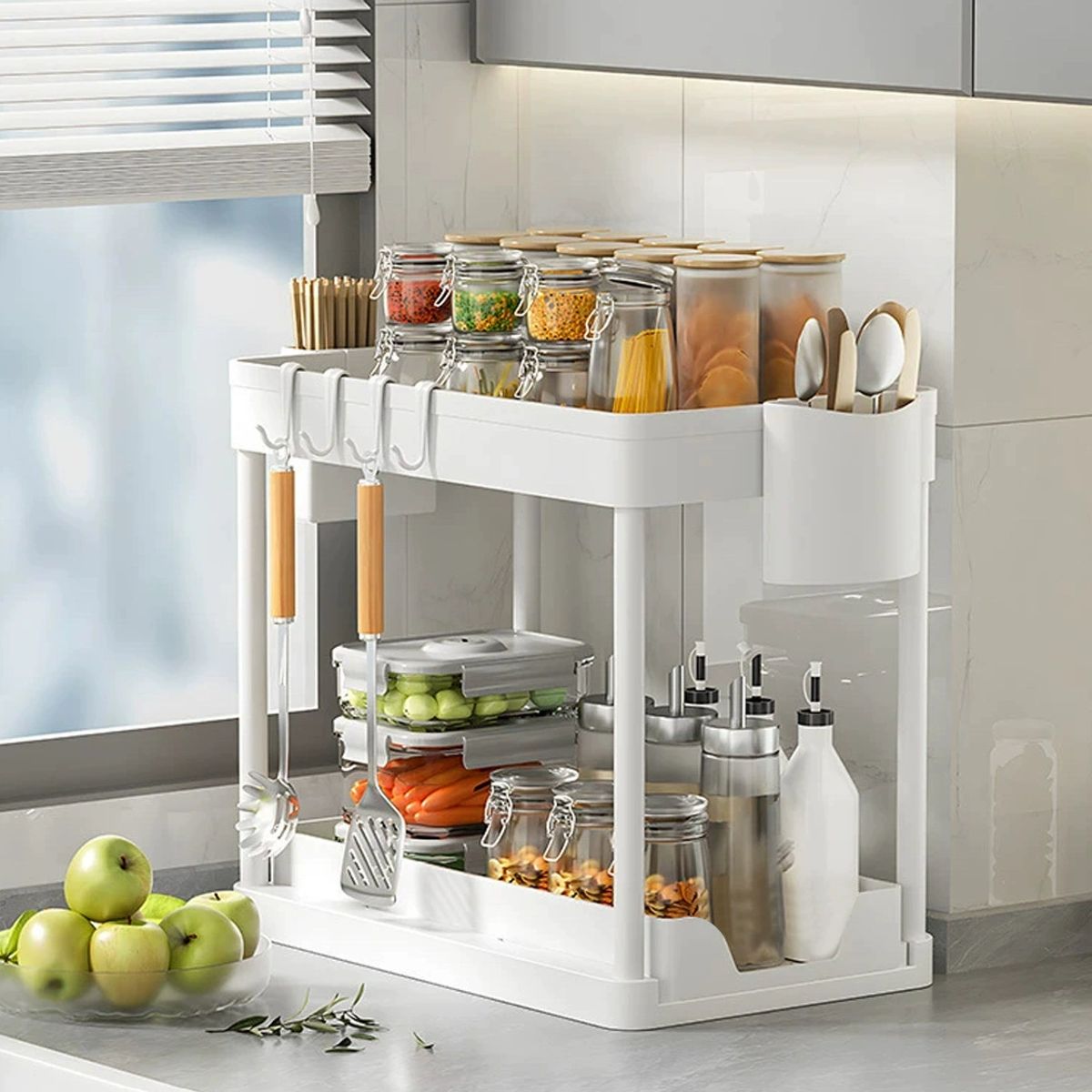 GENERAL - Organizador Extraíble Multiusos Para Cocina Y Baño Blanco