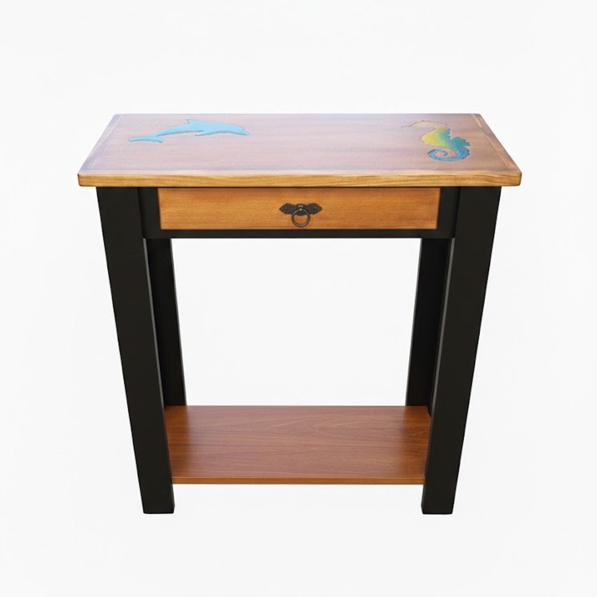 MARFELD MUEBLES - MESA ARRIMO CAFE NEGRO CON GRABADO RESINA MARINO