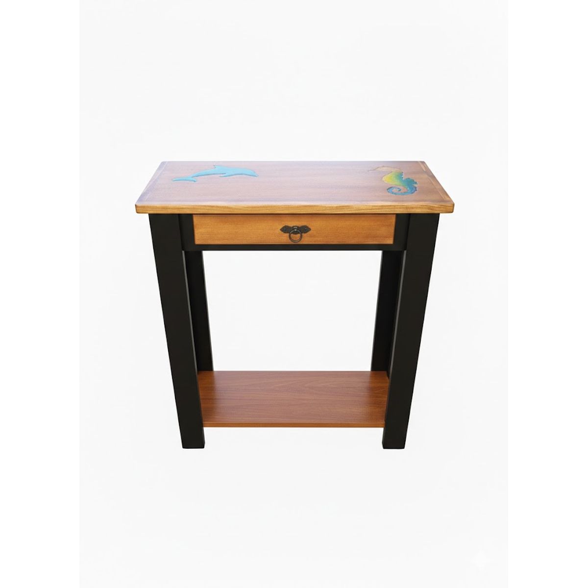 MARFELD MUEBLES - MESA ARRIMO CAFE NEGRO CON GRABADO RESINA MARINO