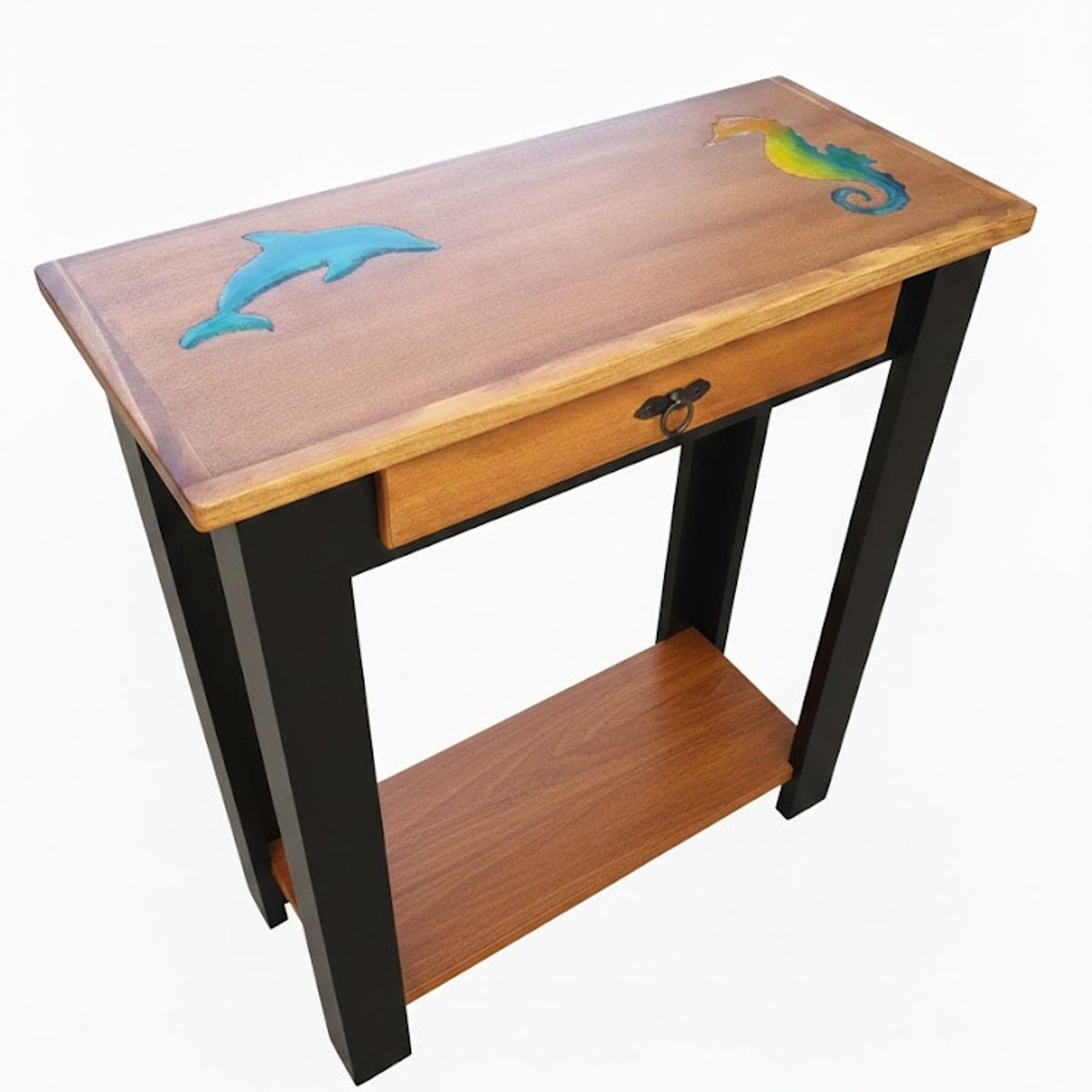 MARFELD MUEBLES - MESA ARRIMO CAFE NEGRO CON GRABADO RESINA MARINO
