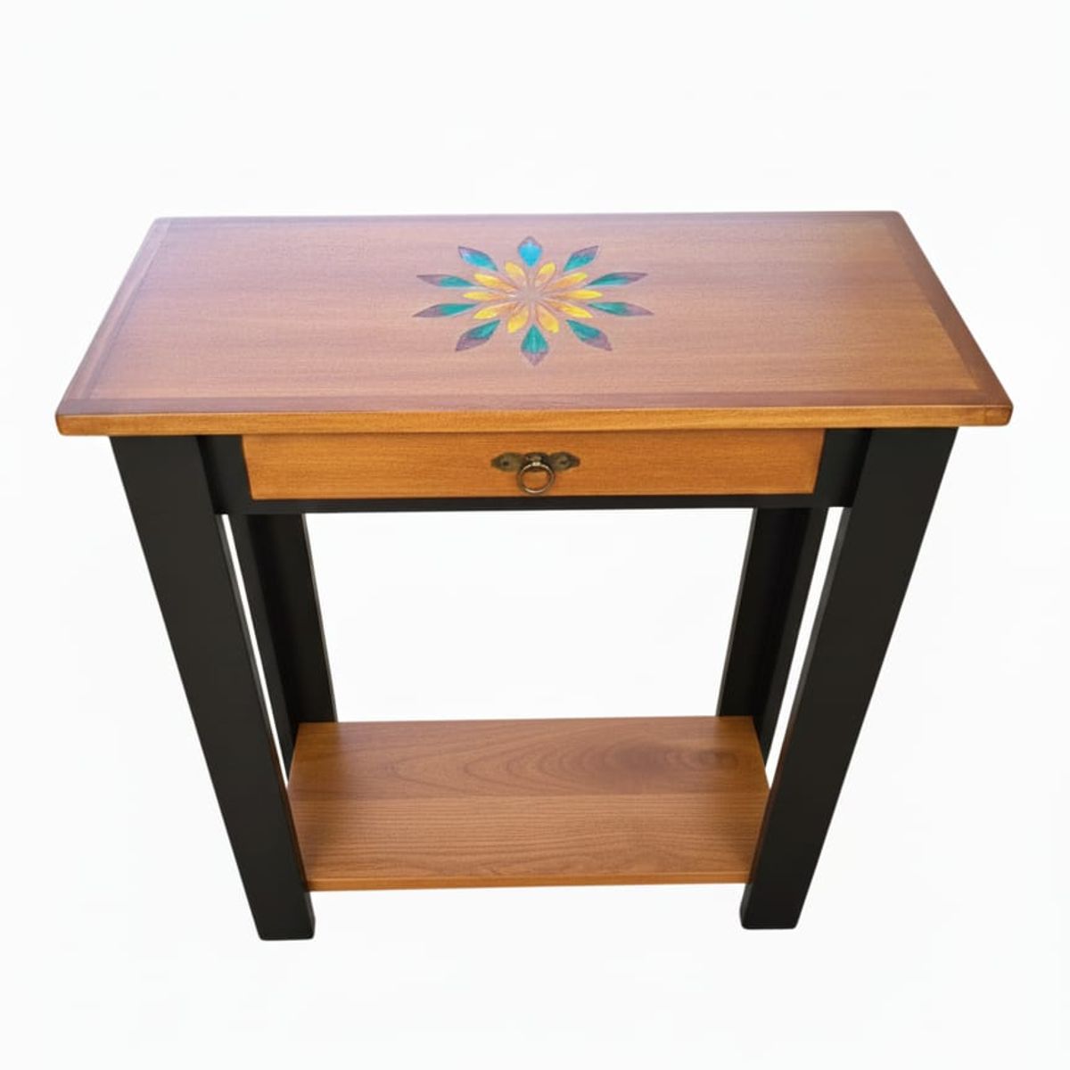 MARFELD MUEBLES - MESA DE ARRIMO CAFE NEGRO CON GRABADO RESINA MANDALA