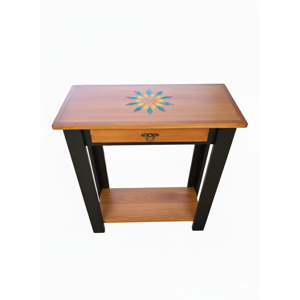 MARFELD MUEBLES - MESA DE ARRIMO CAFE NEGRO CON GRABADO RESINA MANDALA