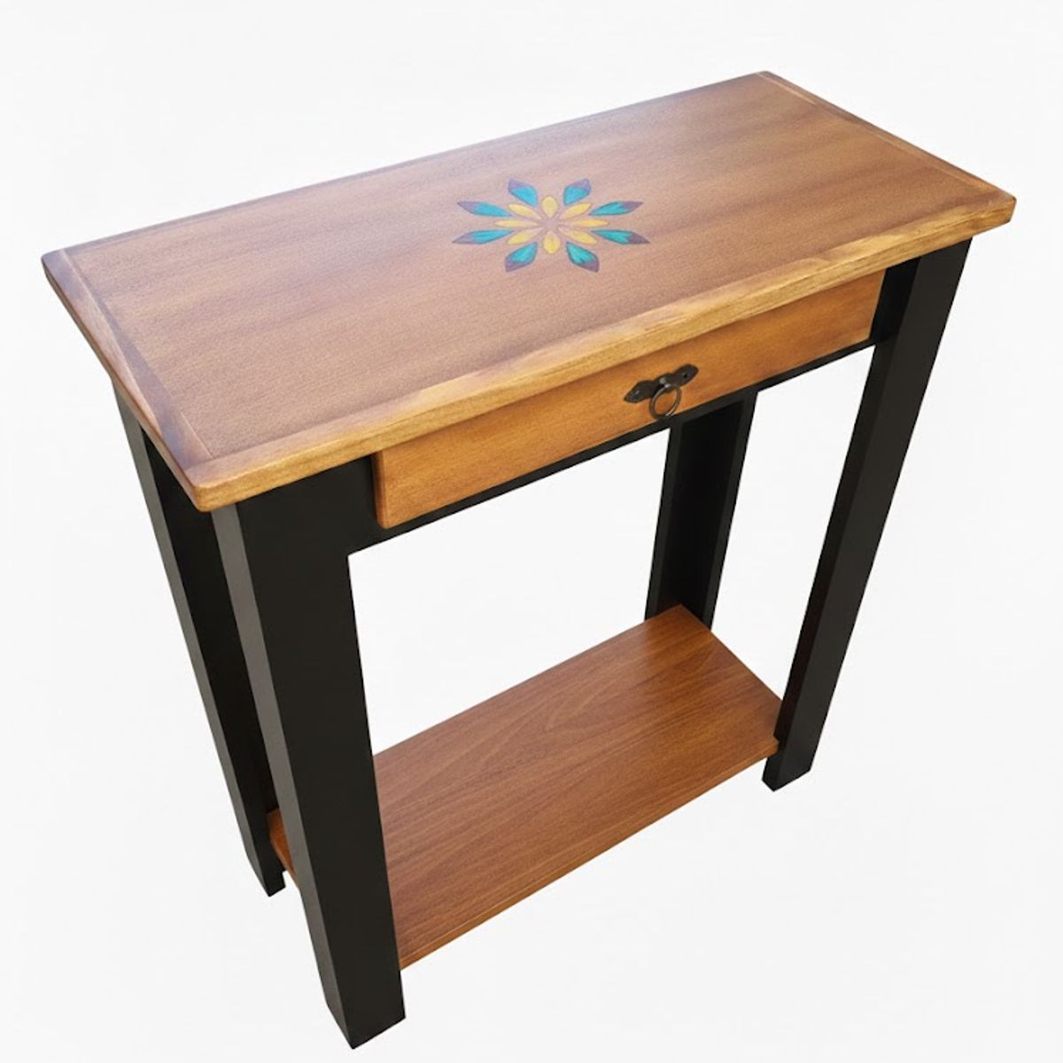 MARFELD MUEBLES - MESA DE ARRIMO CAFE NEGRO CON GRABADO RESINA MANDALA