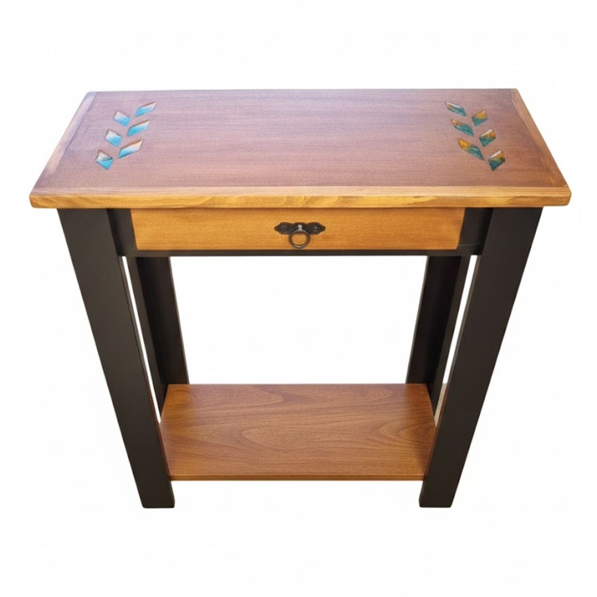 MARFELD MUEBLES - MESA DE ARRIMO CAFE NEGRO CON GRABADO RESINA ESPIGAS