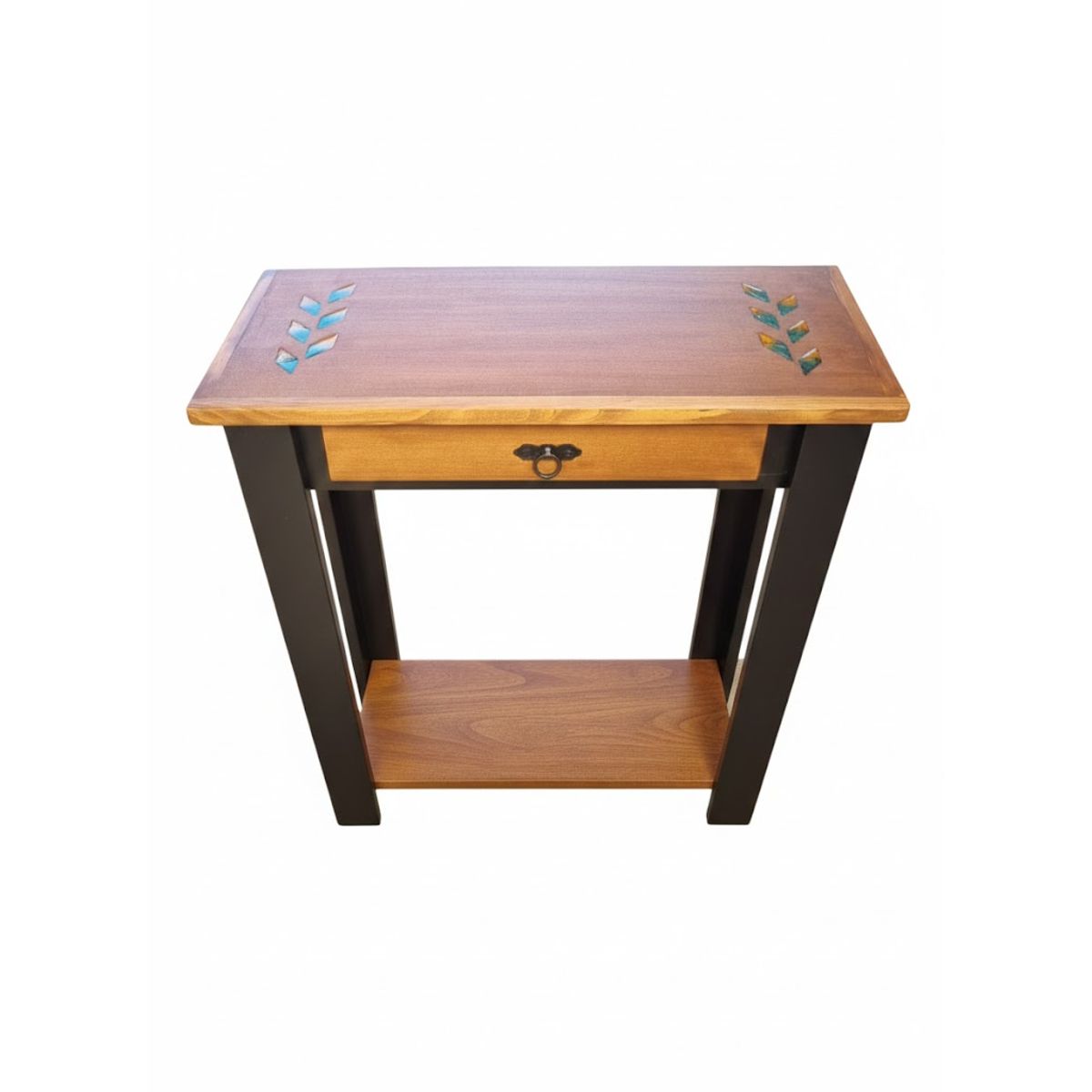 MARFELD MUEBLES - MESA DE ARRIMO CAFE NEGRO CON GRABADO RESINA ESPIGAS