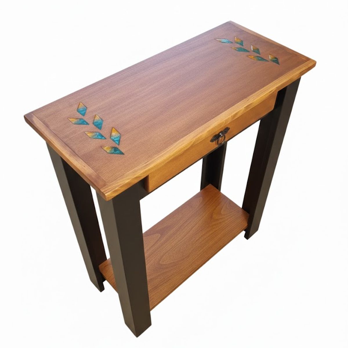 MARFELD MUEBLES - MESA DE ARRIMO CAFE NEGRO CON GRABADO RESINA ESPIGAS