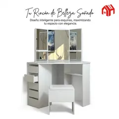 ANYHOGAR - Tocador Esquinero Profesional Equipado Con Taburete