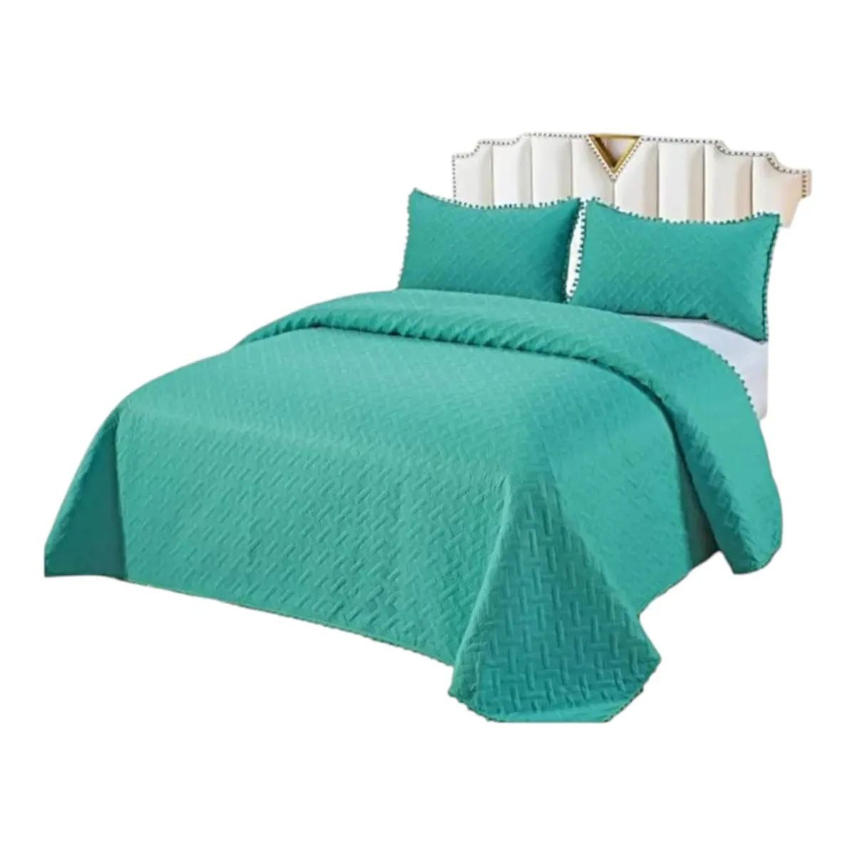 GENERICO - Cubrecama Quilt De Verano 2 Plazas Con Pompones Color Turquesa