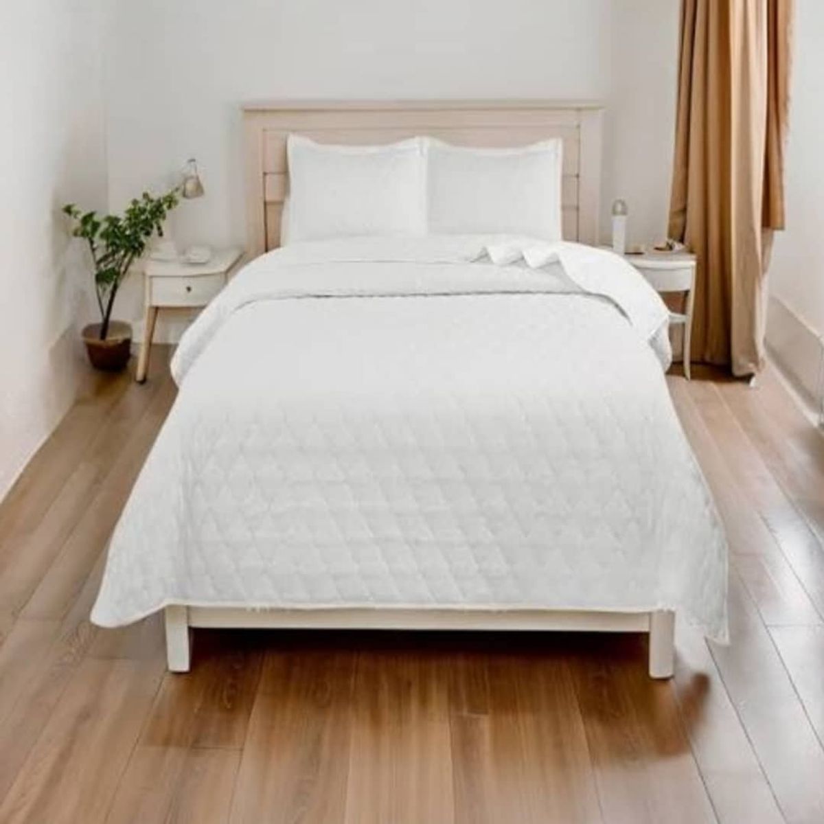 GENERICO - Cubrecama Quilt De Verano 2 Plazas Con Pompones Color Blanco