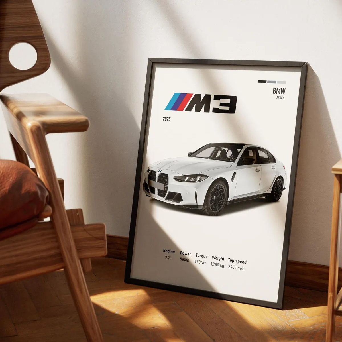 GENERICO - Cuadro Bmw M3 2025 Blanco Deportivo + Marco