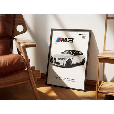 Imagen 2 del producto Cuadro Bmw M3 2025 Blanco Deportivo + Marco