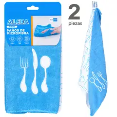 AILEDA - Paño De Microfibra Multiusos (azul + Blanco) 40x48cm - 2 Unidades, Grueso Y Absorción Rápida