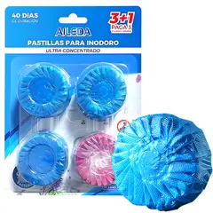 AILEDA - Pastilla Inodoro Azul 50g Pack 4 Fragancia Higiénica Baño