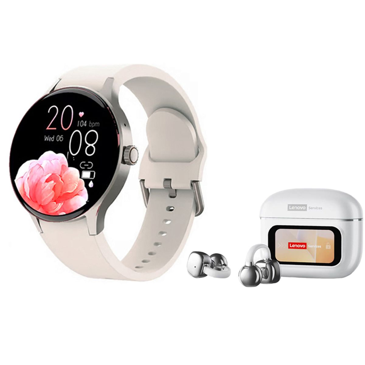LENOVO - Reloj inteligente Y80 Blanco Smartwatch y Audifonos Lenovo RS107 Blanco