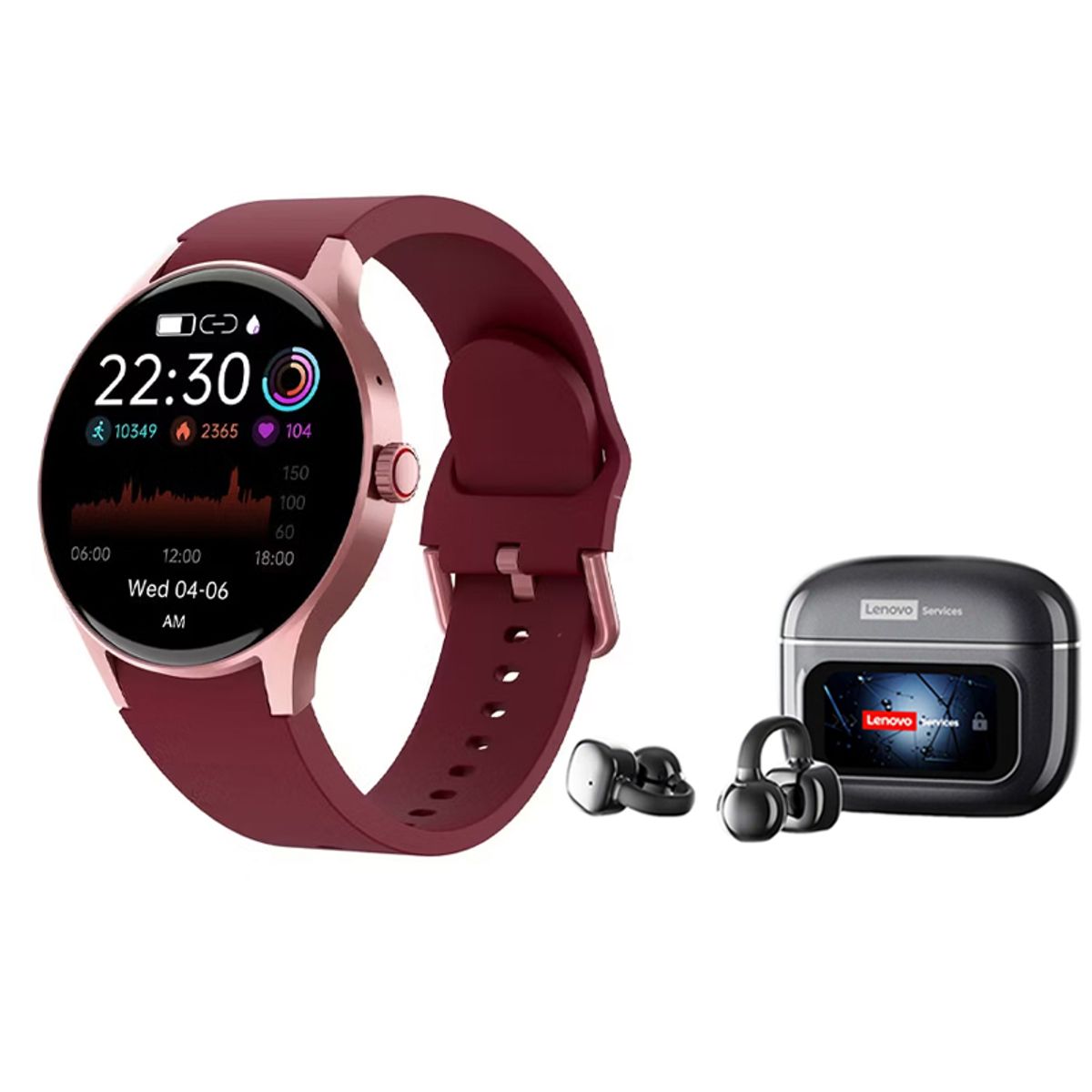LENOVO - Reloj inteligente Y80 Rojo Smartwatch y Audifonos Lenovo RS107 Negro