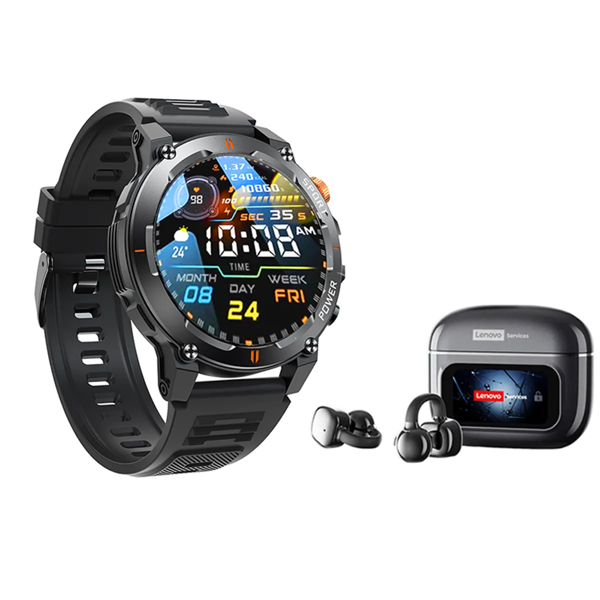 LENOVO - Reloj inteligente GT-R Smartwatch y Audifonos Lenovo RS107 Negro