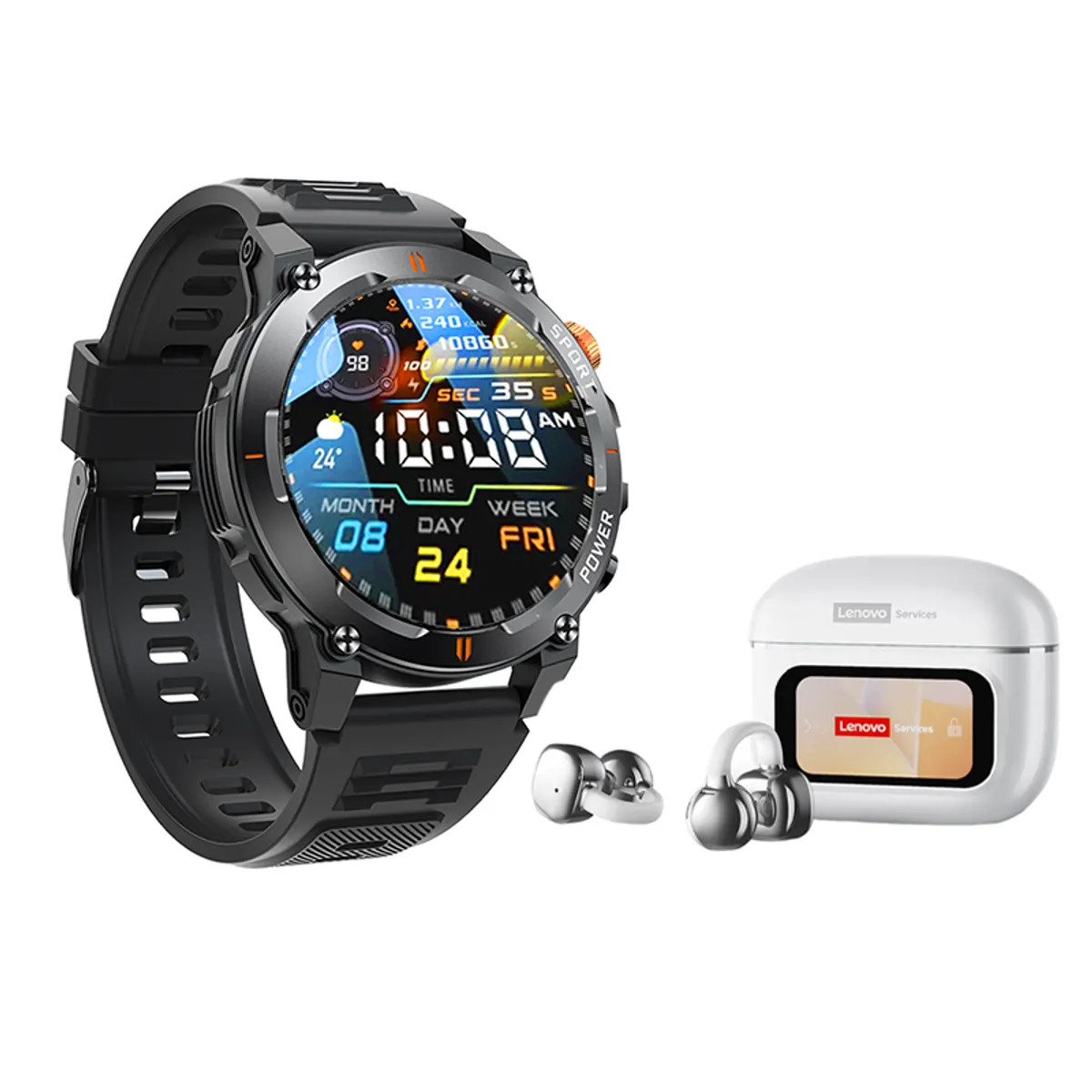 LENOVO - Reloj inteligente GT-R Smartwatch y Audifonos Lenovo RS107 Blanco