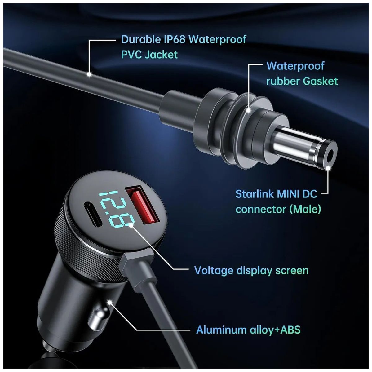 Adaptador Auto Para Starlink Mini Con 3 Metros Cable Y Tipo C + A, marca KUANGYE - Foto 2