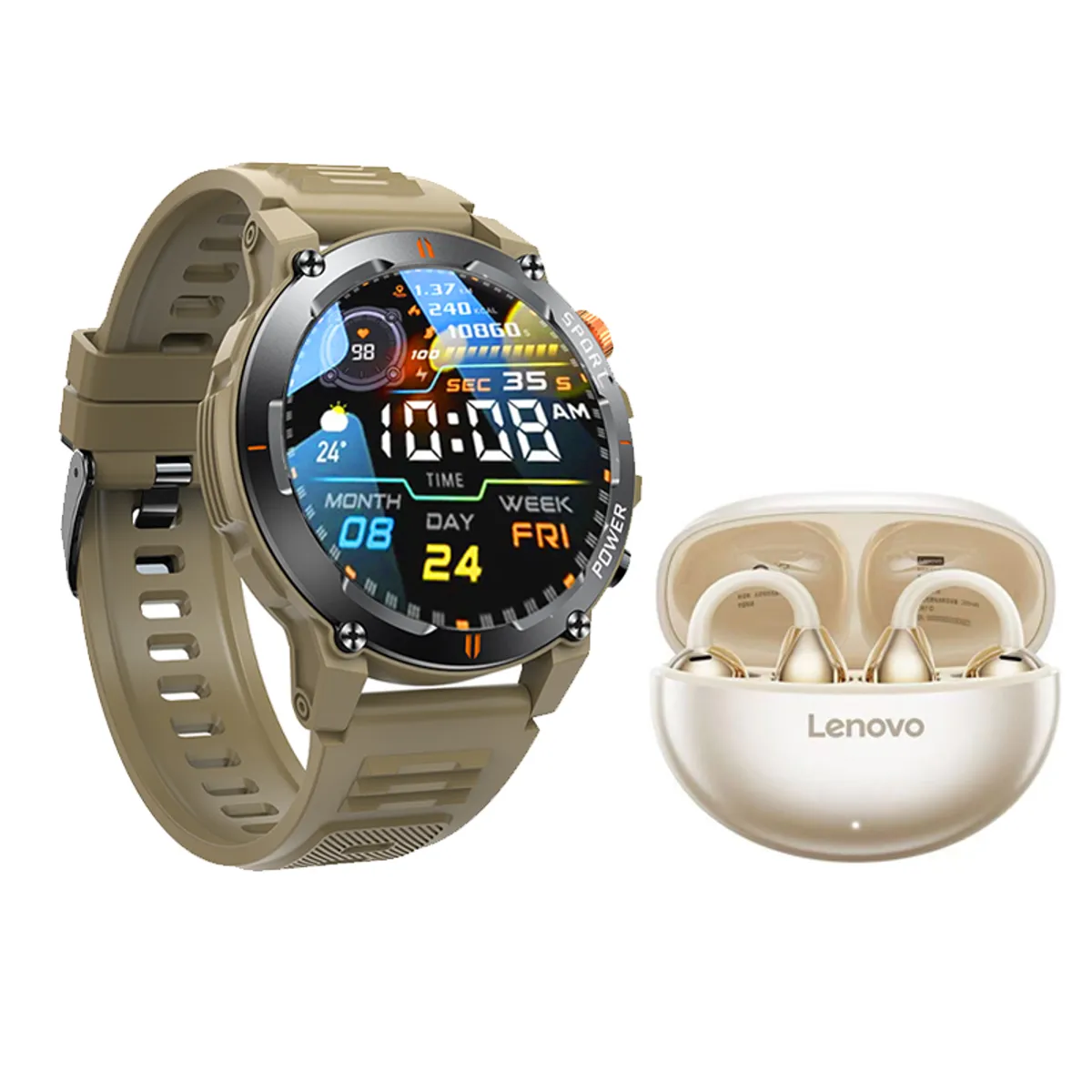 LENOVO - Reloj inteligente GT-R Oro Smartwatch y Audifonos Lenovo TA140 -W