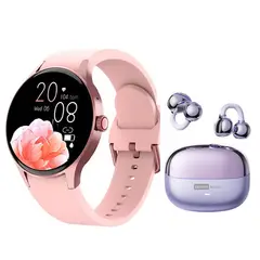 LENOVO - Audifonos LE06 Morado Bluetooth y Y80 reloj inteligente Rosa