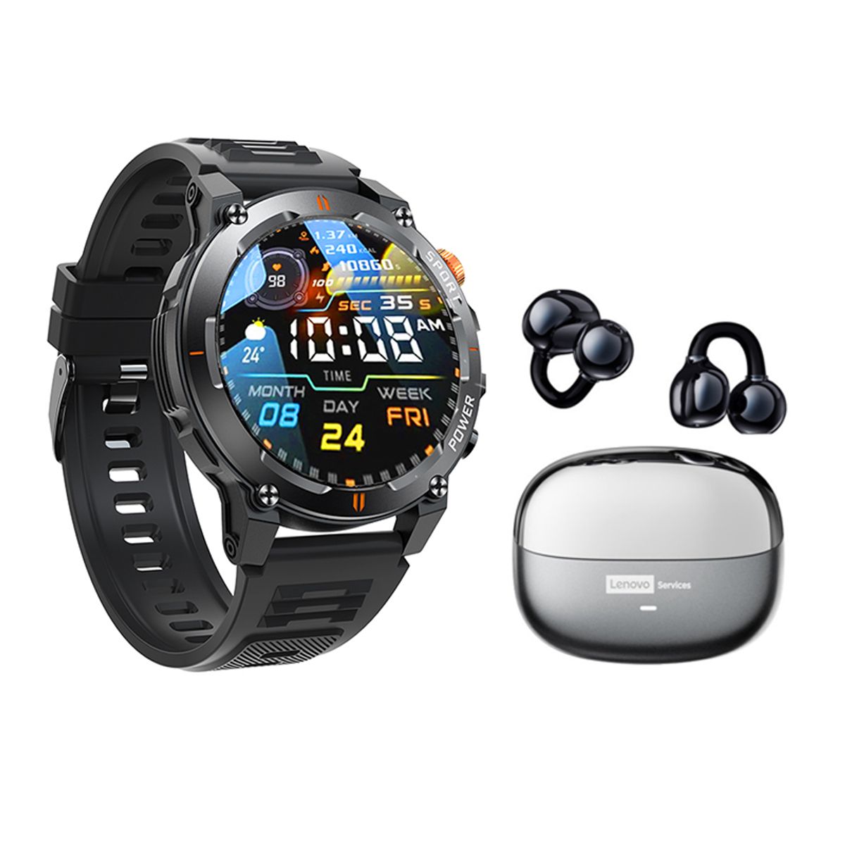 LENOVO - Reloj inteligente GT-R Negro Smartwatch y Audifonos Lenovo LE06 Negro