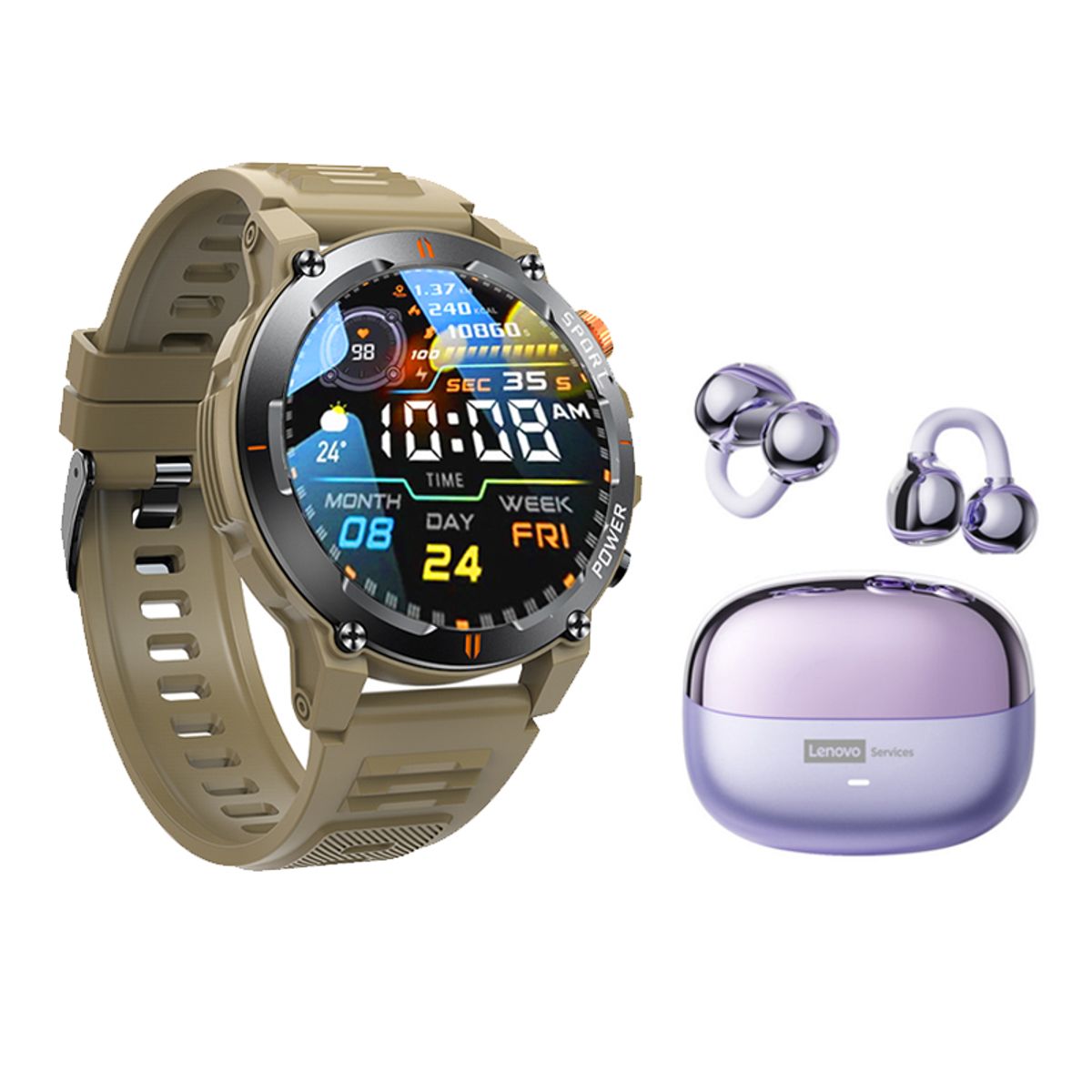LENOVO - Reloj inteligente GT-R Oro Smartwatch y Audifonos Lenovo LE06 Rosa