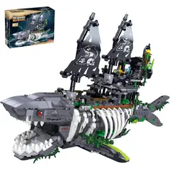 AZULAMAR - Bloques De Tiburón Barco Pirata Juguete Regalo Juguete de barco pirata y tiburón para niños