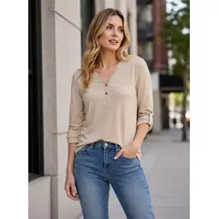 PANAMA JACK - Polera Manga Larga ajustable Mujer Beige