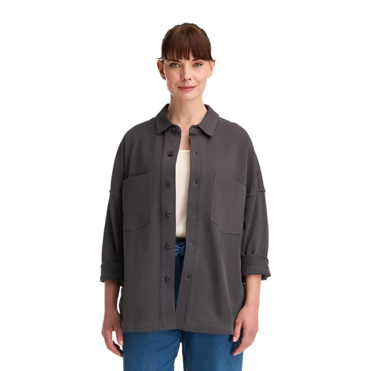 PANAMA JACK - Sobre Camisa Mujer Overshirt Casual Gris Panama Jack