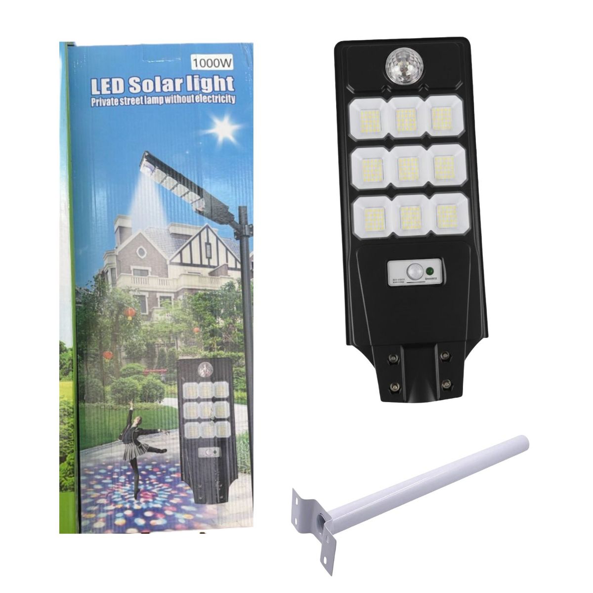 GENERICO - Foco Solar Led Iluminacion Potencia Exterior 1000w Poste Negro