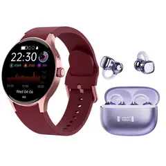 LENOVO - Audifonos RS119 Morado Bluetooth y Y80 reloj inteligente Rojo
