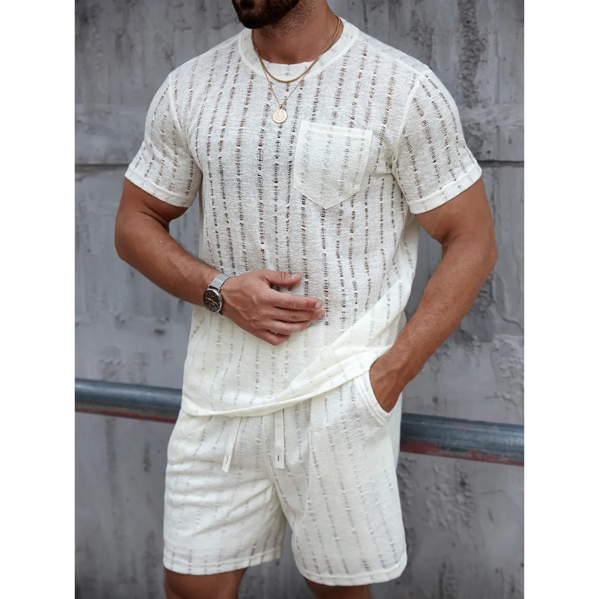 LIKE SHOP - Polera Hombre Manga Corta Tejida Estilo Casual Verano Bolsillo 0261