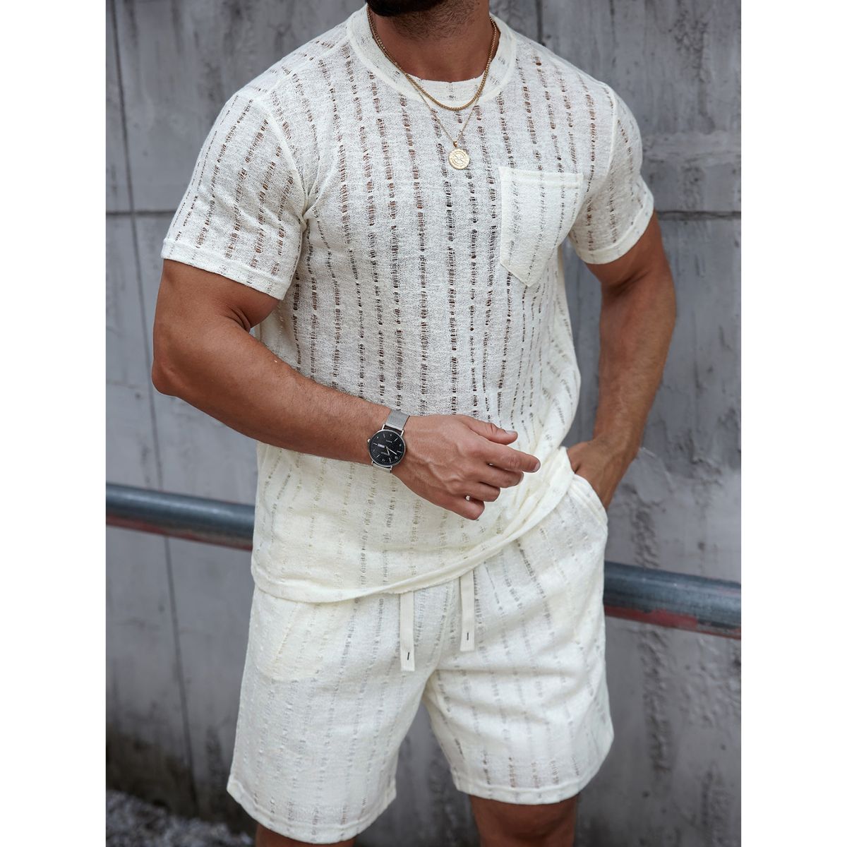 LIKE SHOP - Polera Hombre Manga Corta Tejida Estilo Casual Verano Bolsillo 0261