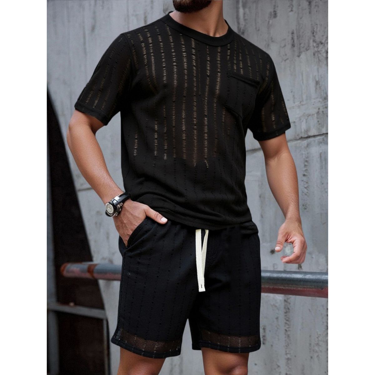 LIKE SHOP - Polera Hombre Manga Corta Tejida Estilo Casual Verano Bolsillo 0261
